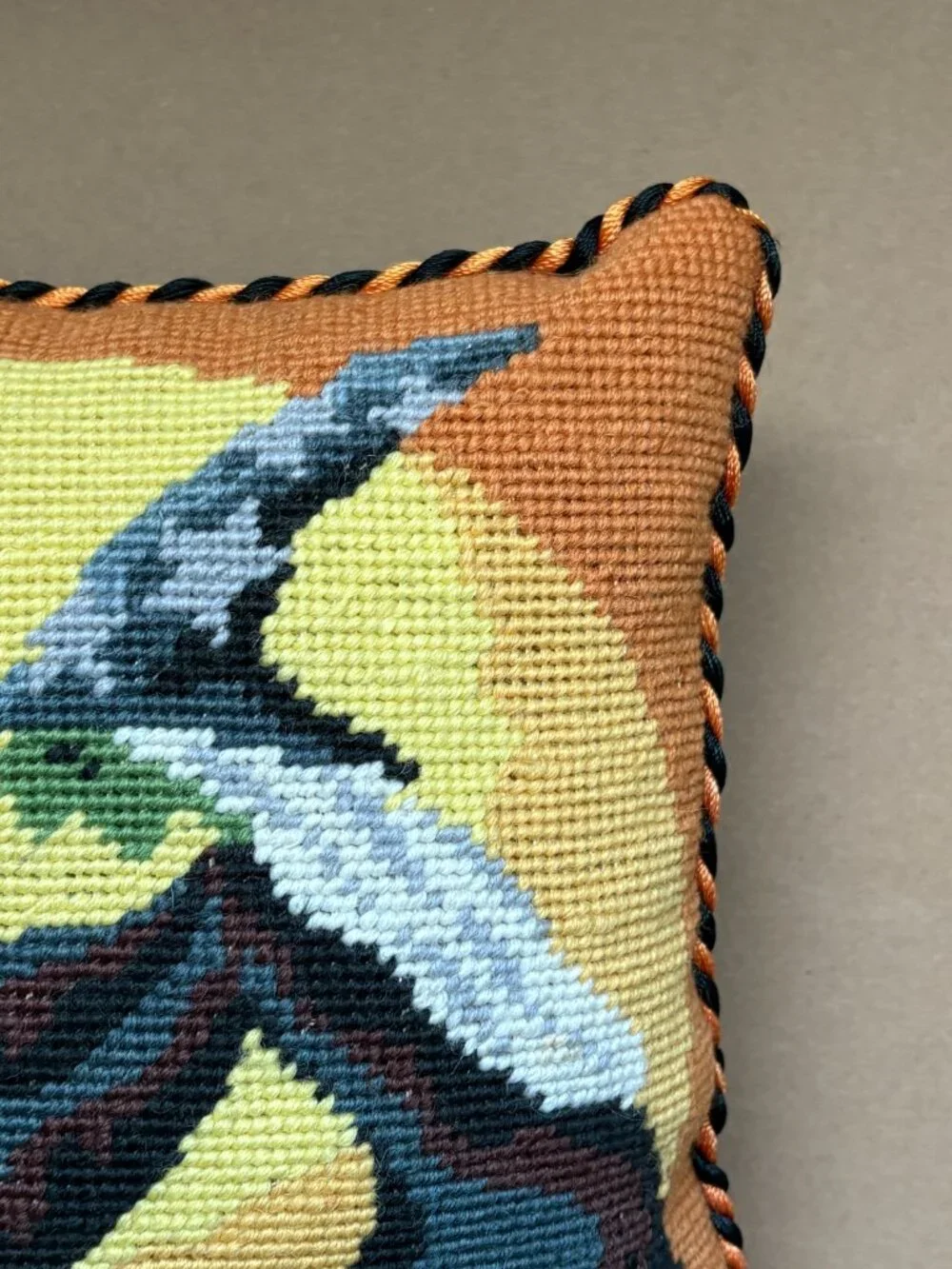 Needlepoint Tapestry Witch Cat Cauldron Pillow Velvet Halloween 9 x 9 Inch Decor